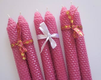 Rose Beeswax Candles, Beeswax Candle, Rose Wedding Candles, Beeswax candles, Rose Beeswax Tapers, Unscented Candles, Honeycomb Candles