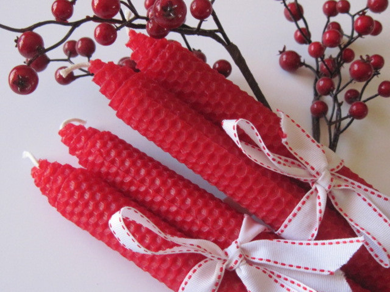 Red Beeswax Candles Etsy