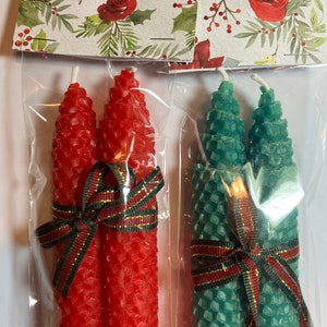 Red and Green Beeswax Tapers, Christmas Beeswax Candles, Dinner Candles, Candles for Cozy Romantic Evenings, Beeswax Tapers image 1