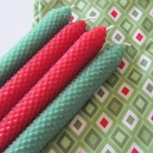 Red and Green Beeswax Tapers, Christmas Beeswax Candles, Dinner Candles, Candles for Cozy Romantic Evenings, Beeswax Tapers image 3