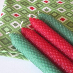 Red and Green Beeswax Tapers, Christmas Beeswax Candles, Dinner Candles, Candles for Cozy Romantic Evenings, Beeswax Tapers image 5