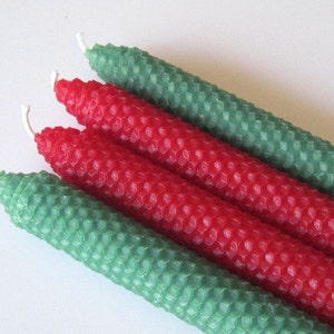 Red and Green Beeswax Tapers, Christmas Beeswax Candles, Dinner Candles, Candles for Cozy Romantic Evenings, Beeswax Tapers image 4