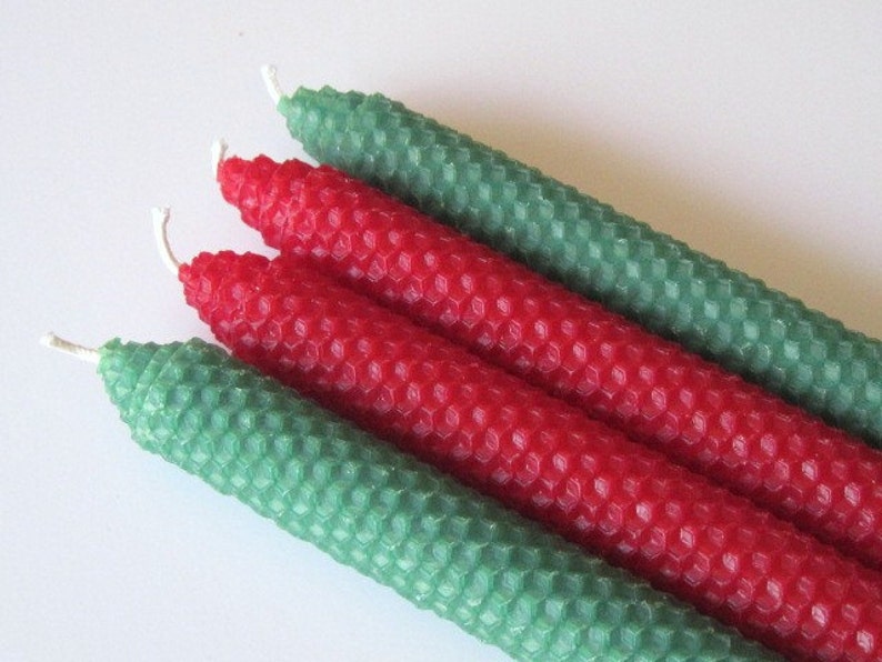 Red and Green Beeswax Tapers, Christmas Beeswax Candles, Dinner Candles, Candles for Cozy Romantic Evenings, Beeswax Tapers image 4