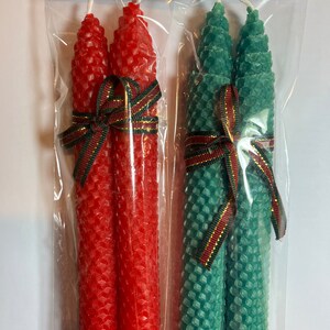 Red and Green Beeswax Tapers, Christmas Beeswax Candles, Dinner Candles, Candles for Cozy Romantic Evenings, Beeswax Tapers image 7