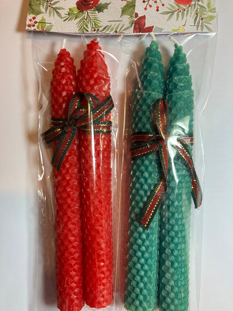 Red and Green Beeswax Tapers, Christmas Beeswax Candles, Dinner Candles, Candles for Cozy Romantic Evenings, Beeswax Tapers image 7