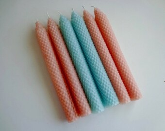Blush and Light Blue Beeswax Candles