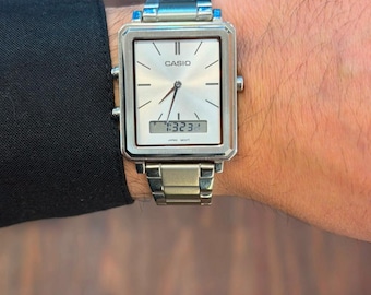 Citizen C480 Ana-digi Watch, Vintage 1990s Quartz Square Stainless