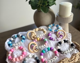 Personalized Baby Fiddle Toy: Sensory Ring, Custom Newborn Gift