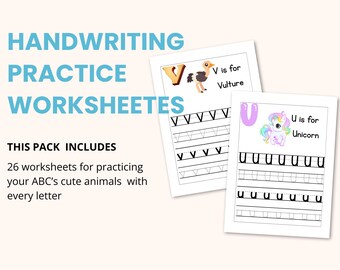 Handwriting Practice worksheets for kids, Alphabet Tracing Workbook with Animals cutouts ABC letters activities