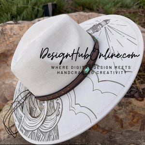 Lighthouse Wide Brim Hat: Laser Engraved Vegan Suede - Custom Burned Detail
