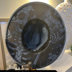 Wide Brim Hat: Laser Engraved Vegan Suede - Day of the Dead Design