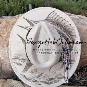 Wide Brim Hat: Laser Engraved Vegan Suede - Custom Burned Detail