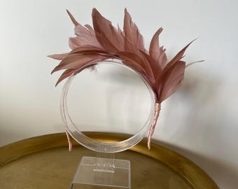Blush Dusty  Pink Fascinator Headband, Feather Headpiece