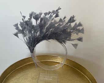 Dark Silver Grey Fascinator Headband, Feather Headpiece