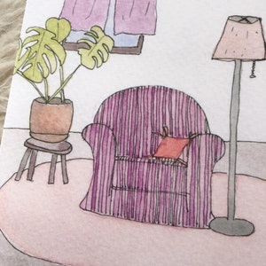 Boho Watercolor Greeting Card with Envelope Striped Chair Bild 2