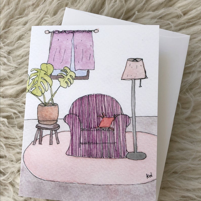 Boho Watercolor Greeting Card with Envelope Striped Chair image 1