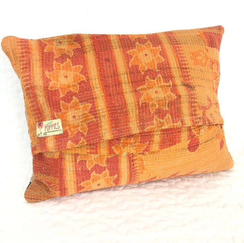 Vintage Kantha Boho Cottage Pillow Cover 12 x 16 image 5