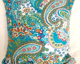 Kantha Boho Cottage Pillow Cover Aqua