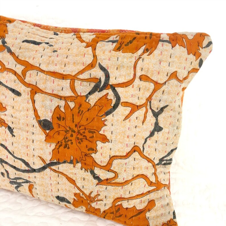 Vintage Kantha Boho Cottage Pillow Cover 12 x 16 image 2