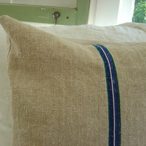 Vintage Grain Sack Pillow Cover European Hemp Blue Stripe image 1