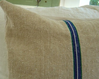 Vintage Grain Sack Pillow Cover European Hemp Blue Stripe