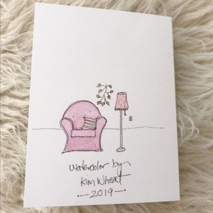 Boho Watercolor Greeting Card with Envelope Striped Chair Bild 3