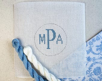 Custom Monogram Needlepoint Canvas  – Choose Initials & Color – Hand-Painted on 13 Mesh