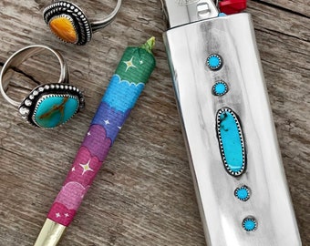 Sleeping Beauty Turquoise Lighter Sleeve Cover Sterling Silver Blue Stone Southwest Stoner Smoker Weed Cannabis Gift for Her Gift for Him