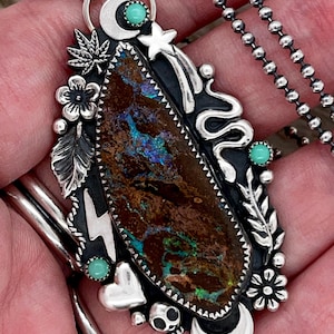 Koroit Boulder Opal Necklace: Sterling Silver Chrysoprase Pendant