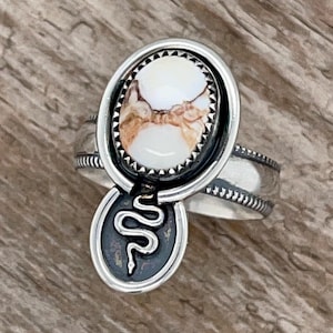 Wild Horse Magnesite Sterling Silver Snake Ring - Size 9