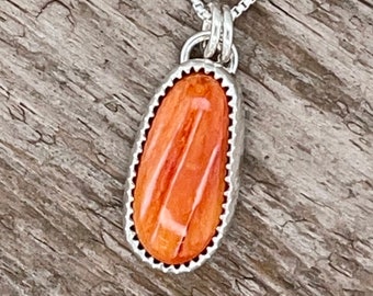 Orange Spiny Oyster Necklace Sterling Silver Striped Natural Shell Pendant Layering Jewelry Romantic Gift for her