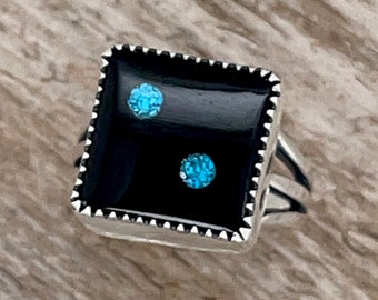 Onyx Kingman Turquoise Dice Ring Size 6 Statement Jewelry Genuine Gambler Gift for Her Gift for Him