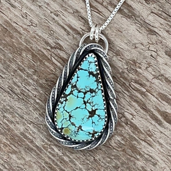 Yungai Turquoise Necklace Sterling Silver Genuine Sky Blue Stone Pear Pendant Natural Statement Pendant Necklace Southwest Gifts for Her