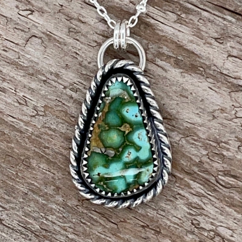 Sonoran Gold Turquoise Necklace Sterling Silver Green Stone Jewelry Pendant Southwest Desert December Birthstone Gift for Her image 2