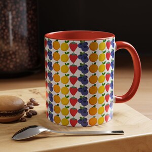 Fruity Accent Coffee Mug - Colorful Fruit Pattern, Perfect Gift for Fruit Lovers, Kitchen Decor, Coffee Lover's Gift, Colorful Drinkware