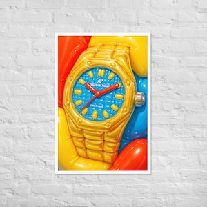 Pop Art Rolex Inspired Framed Photo, gold watch wall art, luxury parody decor, red dial poster, bold fashion art, pop culture