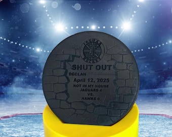 Custom Laser Engraved Hockey Puck – Personalized Goalie Gift | Name, Date, Teams & Score | Hockey Keepsake, Trophy or Display