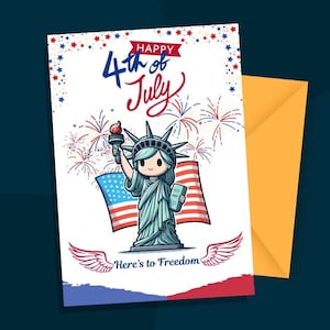 4th of July Card, Patriotic Independence Day Greeting, USA Celebration, Printable Digital Download