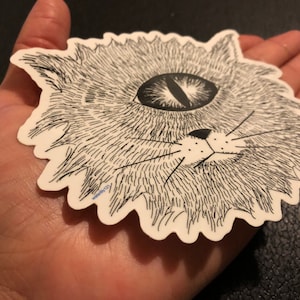 Big Cat Head Stickers, Cyclopse, Six eyed Cat, Glossy Vinyl Sticker, TRANSPARENT BACKGROUND, Kids, Childrens, Punk, Fun Gift, Laptop Sticker