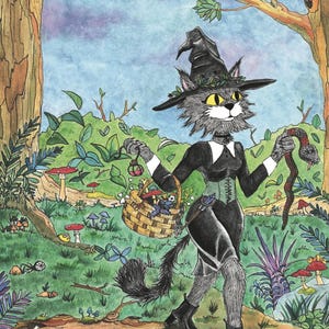 Witch, Cat Witch, Neko Art, Forest Witch, Cat Art, Art Print, Cat Illustration, Witch Painting
