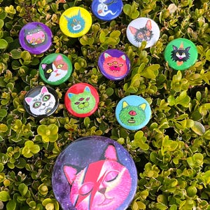 Cat Art Buttons, Halloween, TNR, Cyclops, Bee