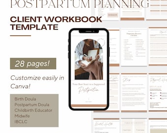 Editable Postpartum Planning Workbook: Canva Template (Printable Handout)