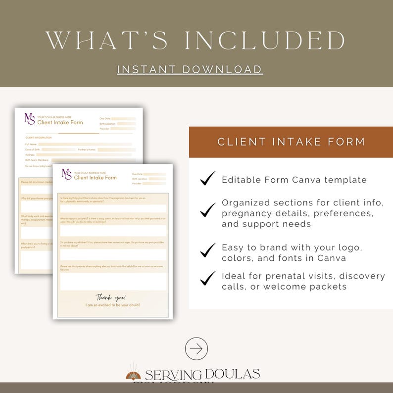 Doula Client Intake Form | Prenatal Questionnaire (canva Template) - Etsy