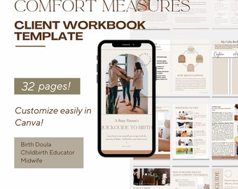 Guía de medidas de confort: folletos editables para doulas y educadoras de parto (Canva) Folletos para clientes de parteras: posiciones de parto