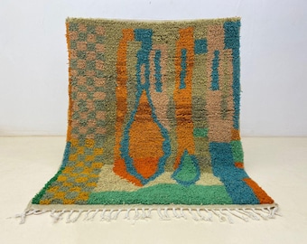 Geometric Moroccan Berber Rug, Earthy Mosaic Wool Carpet, Checkered and Abstract Custom Area Rug, Modern Artisan Floor Art