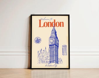 Vintage London Travel Poster: Urban City Skyline Art