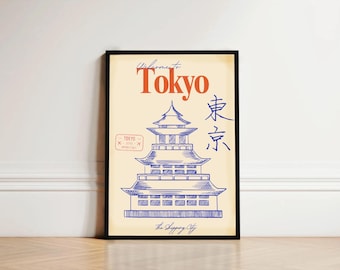 Tokyo Skyline Poster: Retro Japan Travel Wall Art