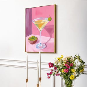 Pink Martini Wall Art Print – Digital Oil Painting Cocktail Poster, Retro Bar Decor, Aesthetic Kitchen Art, A1, A2, A3, A4, Size Download