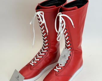Botas de lucha libre de cuero rojo: Cosplay cyberpunk, calzado de alto rendimiento.