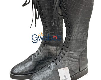 Pro Wrestling Cosplay Stiefel Schwarz Leder Schnürschuhe Halloween Kostüm Schuhe